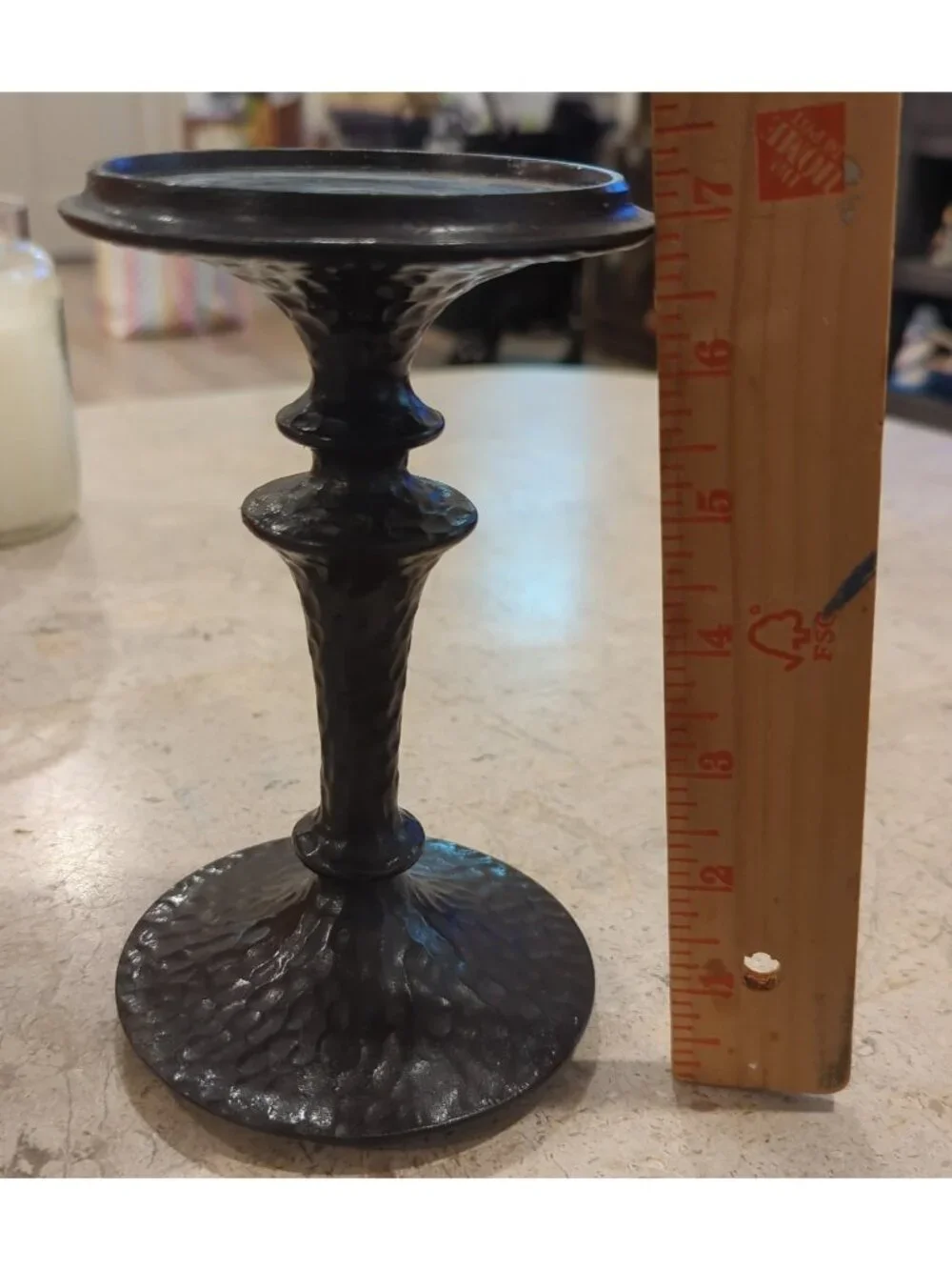 Pottery Barn 7in Hammered Pillar Candle Holder Heavy Black-lp